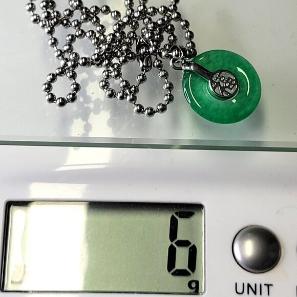 Green Jade Disc Pendant Necklace on Stainless Steel Ball Chain - Picture 9 of 12